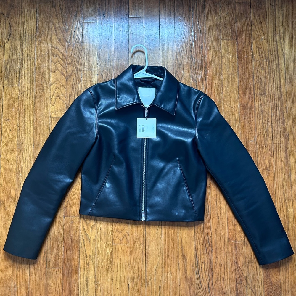 Calvin Klein Women’s Vintage Style Leather Biker Jacket